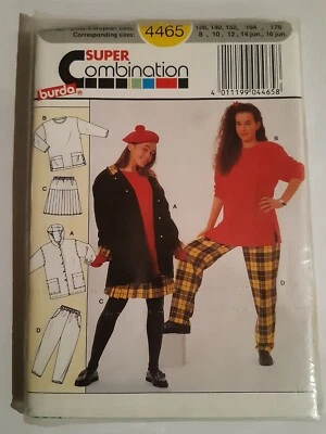BURDA PATTERN - 4465 LGIRL'S TOP HOODED JACKET SKIRT PLEATS PANTS 8-16jun UNCUT - Image 1 of 2