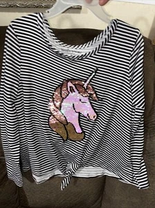 Girls Unicorn Top Sequins Front Tie Striped Shirt Size XS 4/5 NWT - Picture 1 of 2