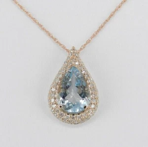 3.00Ct Pear Cut Simulated Aquamarine Teardrop Women Pendant 14K Rose Gold Plated - Picture 1 of 5