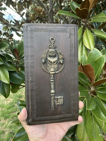 Vintage 2 Headed Lion Castle Skeleton Key Mounted on Wood Plaque Art OOAK❤️sj3j7 Cover