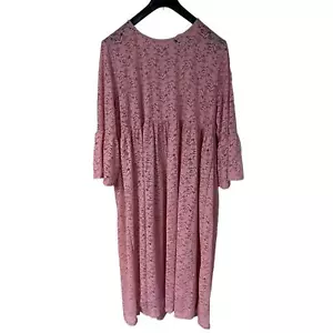 3X Suzanne Betro LACE Midi DRESS Angel Sleeve Pink Mauve Dusty Rose Romantic NEW - Picture 1 of 7
