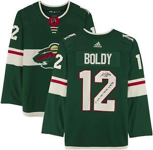 Matthew Boldy Minnesota Wild Signed Jersey w/1st NHL Hat Trick Insc
