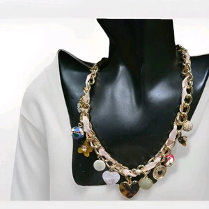 Talbots Grob Hänger Charms Glasperlen Rosa Band Goldfarbene Halskette 18 Zoll - Bild 1 von 7