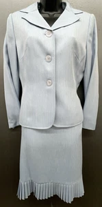 Le Suit Skirt Jacket 8P Powder Blue Pleated Ruffle Preppy Career Academia - Picture 1 of 14