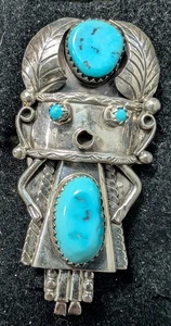 Vintage Zuni Kachina ring turquoise Navajo sterling silver women's Size 7.5 - Picture 1 of 5