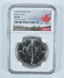 1999 Canada 5 Dollars Silver Maple Leaf MS68 NGC Canada Label *5433 - Picture 1 of 5