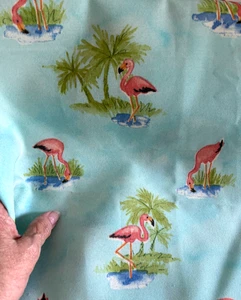 Vtg 30X46 TROPICAL PRINT Blue Pink FLAMINGO Cotton DECORATOR Fabric REMNANT - Picture 1 of 7