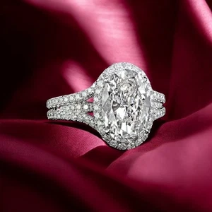 14k Gold Diamond Ring For Engagement Lab Grown Oval 3 Carat IGI Certified White - Picture 1 of 10