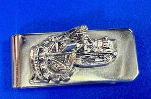 Bulldozer Tractor? Construction Co Vintage Silver Tone Money Clip Bill Holder - Picture 1 of 18