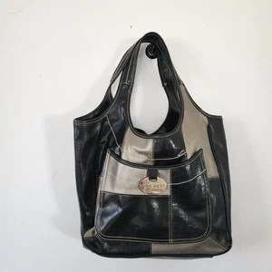 Y2K Nine West Bolso de Mano de Cuero Hobo Cartera de Retazos Gris y Negro - Imagen 1 de 10