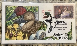 1993 Federal Duck Stamp FDC – $15 Canvasbacks – Collins Cachet – Washington DC - Picture 1 of 1