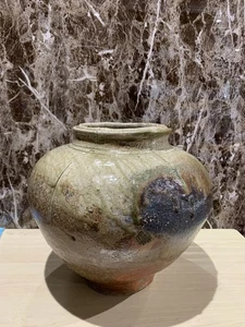 Antique Pottery Vase Japanese SHIGARAKI Ware Jar Ornament Pot Ikebana Art 13.4in - Picture 1 of 11