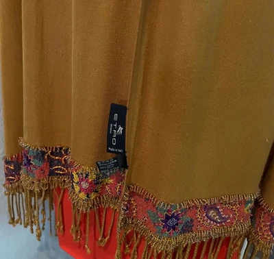 Etro Milano chal/envoltura grande Dijon color mostaza con camas multicolores/marco Foto 1 de 4