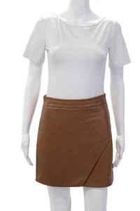 Michelle Mason Women's Zip Closue Leather Wrap Mini Skirt Camel Size 4 - Picture 1 of 7