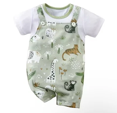 Conjunto de mameluco con estampado de animales de zoológico para bebé recién nacido 2 piezas body infantil de verano 0-18 m Foto 1 de 4