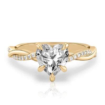 Yellow Gold Diamond Ring For Wedding Lab Grown Heart 1.2 Carat IGI Certified 14k - Image 1 of 4