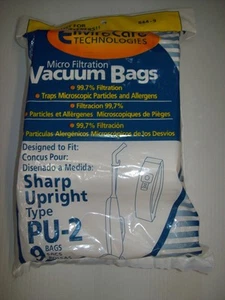 Sharp Twin Energy PU-2 Vacuum Bags-Micro Filtration-9 Pack-99.7% Filtration - Picture 1 of 1