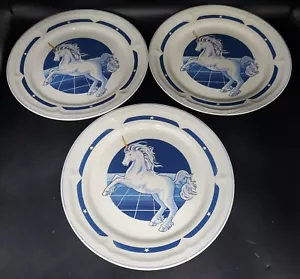 Tienshan Stoneware Blue Unicorn Fantasy Dishes 10.5 Dinner Plate ~Set Of 3 READ - Picture 1 of 9