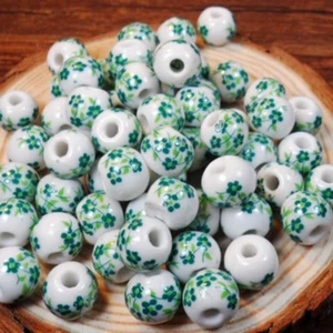 Ceramic 50 pcs Beads 10mm Large Hole Handmade Porcelain Loose Bead - Picture 1 of 1