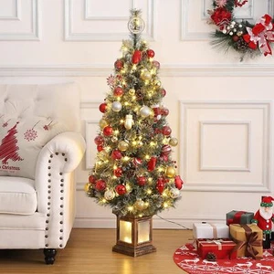 4.5 Ft Pre-Lit Christmas Tree with Lighting Potted Base Holiday Xmas Tree NEW - Picture 1 of 8