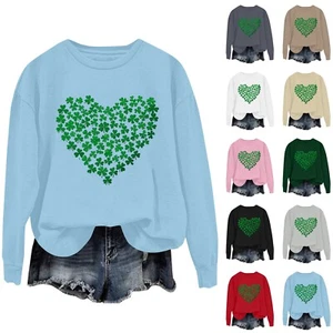 Women's Casual Fashion Print Long Sleeve O-Neck Sweatshirts Pullover Top - Picture 1 of 42