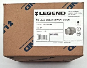 Legend 302-305NL 1" No Lead Sweat X Sweat Union - Box of 10 - Picture 1 of 4