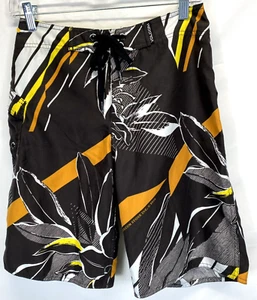Volcom Men's Board Short Size 28 Brown Logo Floral Print Stretch Surf Swim 29745 - Picture 1 of 7