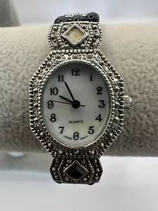 Avon Womens Watch 30875-1/A New Battery MOP Dial 23MM 7.25" Rare Black Beads Y - Picture 1 of 14
