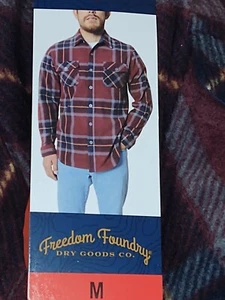 NEW Freedom Foundry Men’s Plaid Fleece Shirt Jacket Medium Red Gray Super Soft - Picture 1 of 6