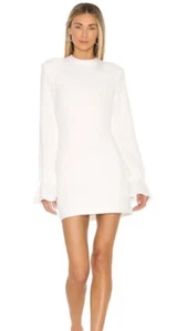 Amanda Uprichard Dress M Ivory Tallin Mini Knit High Neck Ruffle Sleeve - Picture 1 of 15