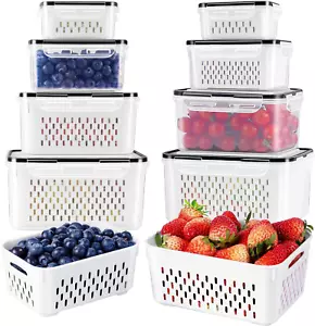 4 Stück Obst Vorratsbehälter für Kühlschrank mit herausnehmbarem Sieb, luftdicht Lebensmittel - Bild 1 von 9