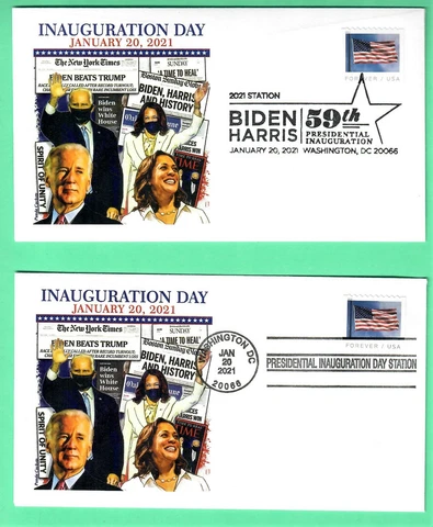 BIDEN-HARRIS 2021 INAUGURATION COVER SET OF 2 , PANDA CACHET - FLAG STAMP Cover
