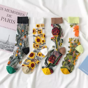 Women Ultra Thin Sheer Ankle Socks Flower Embroidery Sock Hosiery Summer Mesh - Picture 1 of 25