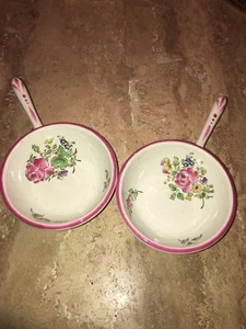 Vintage Luneville Porcelain Bowls With Handle 4” Wide 6 1/2” Long Strasbourg KG - Foto 1 di 7