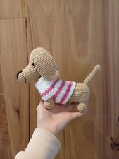 Handmade Crochet Sausage Dog Plushies With Pink Strip Top 100% Yarn 15×22cmgift