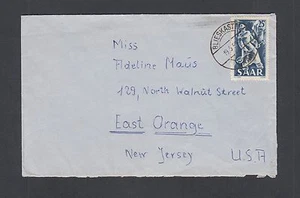 GERMANY SAAR 1959 25F RATE COVER BLIESKASTEL TO EAST ORANGE NEW JERSEY USA - Picture 1 of 2