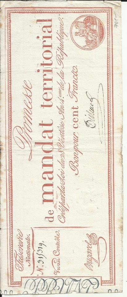 FRANCE 100 FRANCS 1796. ASSIGNAT. FRENCH REVOLUTION. ORIGINAL. 5RW 28SET - Image 1 of 1