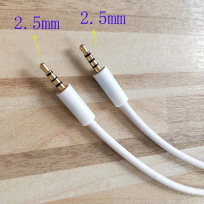 White 2.5mm Male to 2.5mm male 4 Pole Headphone Audio AUX Cable 1meter 3ft - Image 1 of 3