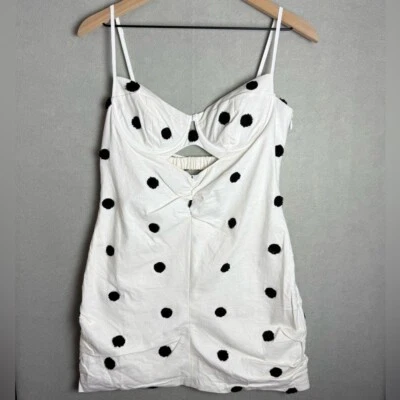 For Love & Lemons Abigail Polka Dot Mini Dress in Ivory White Black Womens XL - Image 1 of 4