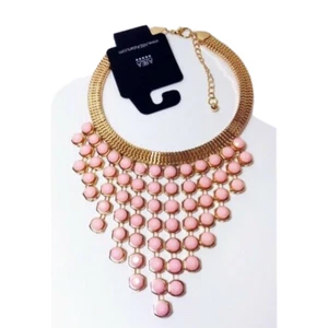 Area Stars Womens Pink Stone Bib Collar Gold Tone Statement Necklace 16" NWT - Picture 1 of 5