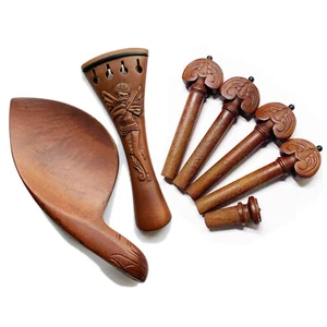 Violin Jujube Wood Fitting 4/4 Size Carving Tailpiece Pegs Chinrest Figure Carve - Picture 1 of 3