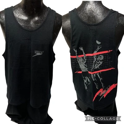 NOS 90’s Speedo Black NEON Tank Top BEACH VOLLEYBALL Players Surfer Muscle Shirt - Image 1 of 4