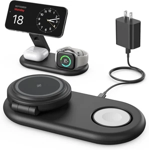 Open Box- YumNest 3 in 1 Charging Station Compatible MagSafe Charger (Black) - Picture 1 of 11