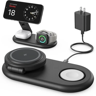 Open Box- YumNest 3 in 1 Charging Station Compatible MagSafe Charger (Black) - Image 1 of 4