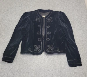 Vintage Evelyn de Jonge Samtjacke Damen 12 schwarz Soutache-Besatz vorne offen Urlaub - Bild 1 von 17