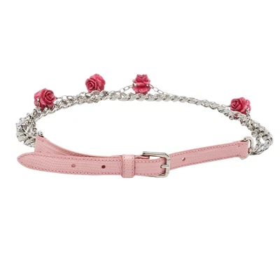 NOVO Cinto de Cintura Dolce & Gabbana Couro Iguana Rosa Enfeitado Corrente, Pequeno - Imagem 1 de 4