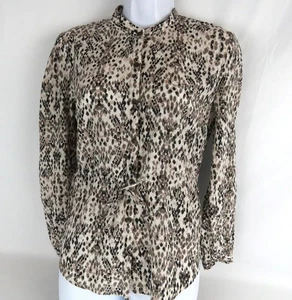 Merona Blouse Top Sz S Long Sleeves Button Down Animal Print Front Waist Tie - Picture 1 of 5