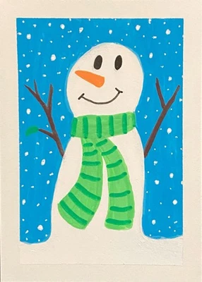 ACEO Оригинальный Снеговик Рождество Зима Снег Подарок Картина Произведение искусства Atc Мини Искусство - Изображение 1 из 2
