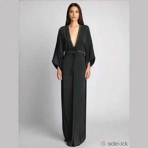 Maxi abito nero H&M 8 profondo V schiena aperta chiffon etereo manica floreale dea - Foto 1 di 16