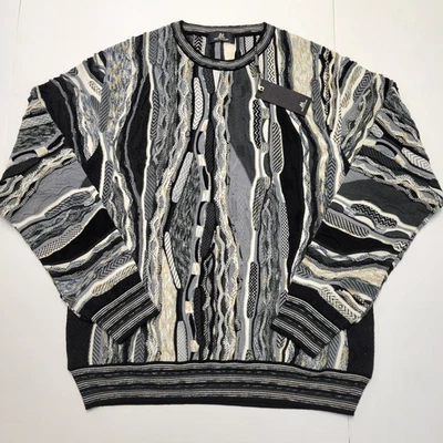 New MONTECHIARO Crew Neck Sweater Men's LARGE EU 52 Black WOOL Acrylic 3D KNIT - Image 1 of 4